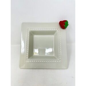 Nora Fleming 9" Square Pearl Dot Candy Dish Napkin Holder with Strawberry